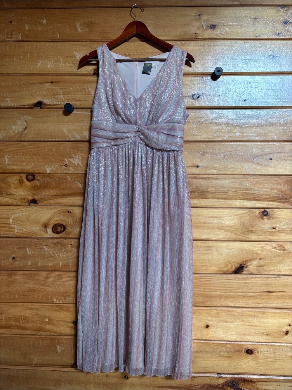 Taylor Sleeveless Pink Shimmer Twist-Front Midi Dress - Glinda